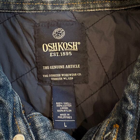 Oshkosh Denim Shirt Jacket Mens Large Blue Quilt Lined Shacket Outdoor Workwear - Picture 5 of 9